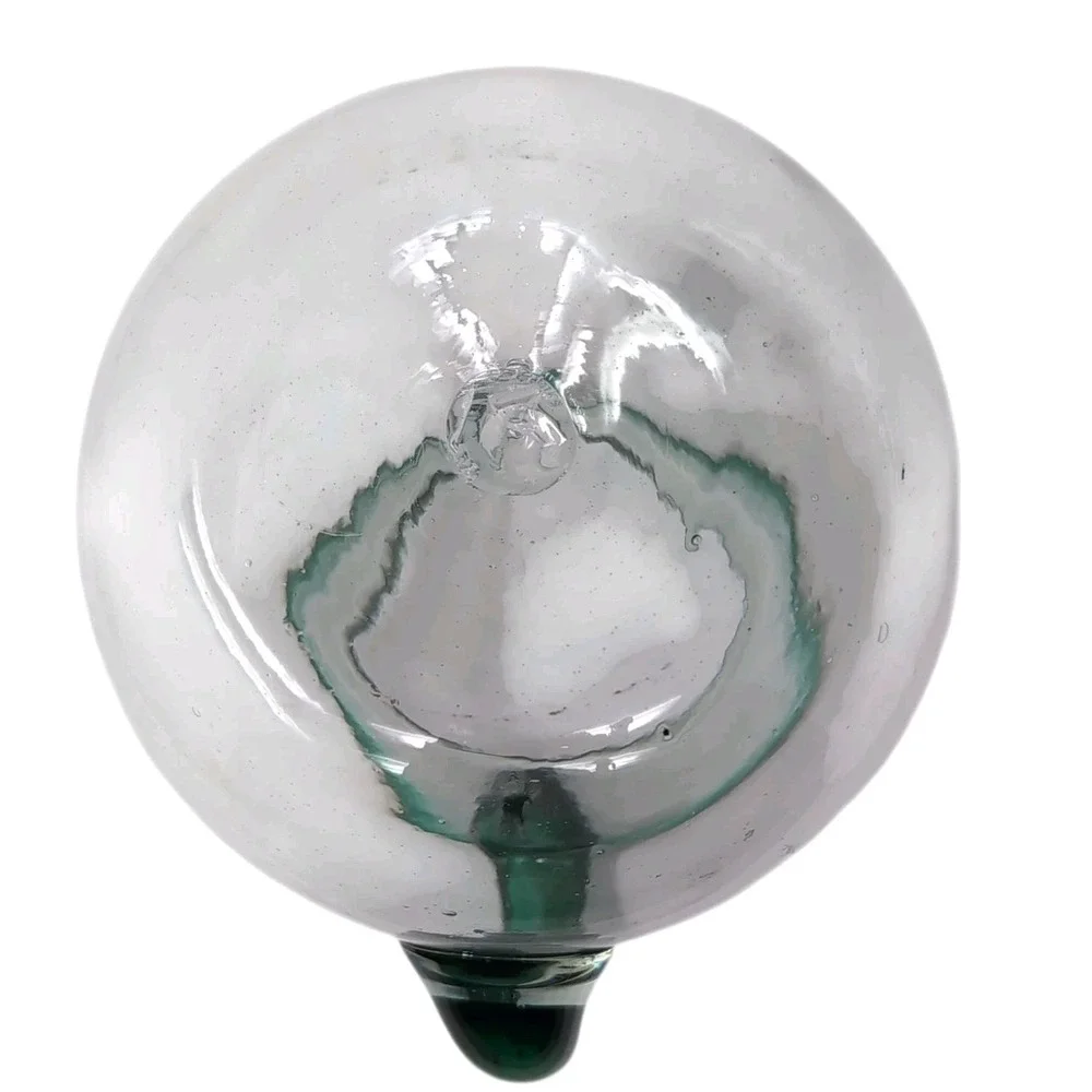 Mexican Hand Blown Glass Margarita Pitcher Vase Clear/Emerald Green Rim & Handle